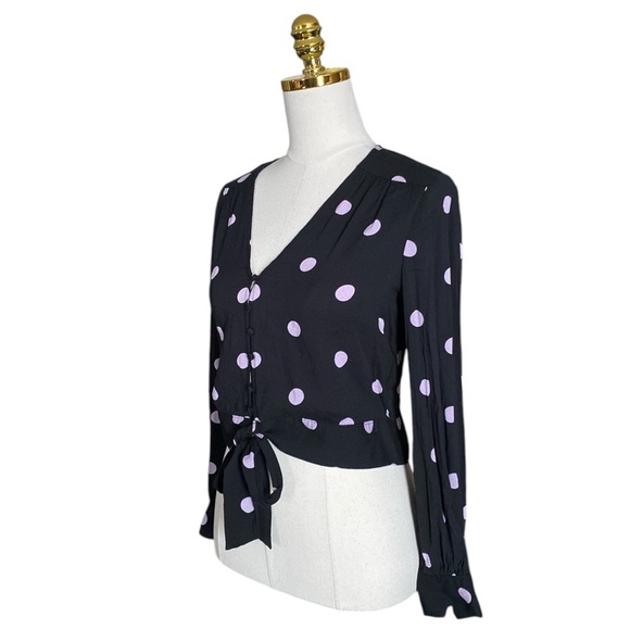 PAIGE Alynna Lavender Polka Fog Dolly Dot V-Neck Tie Front Top Size S - Picture 6 of 9